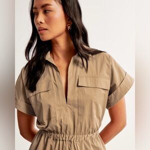 Lafayette 148 S khaki cargo shirt utility light jacket roll up sleeve tan